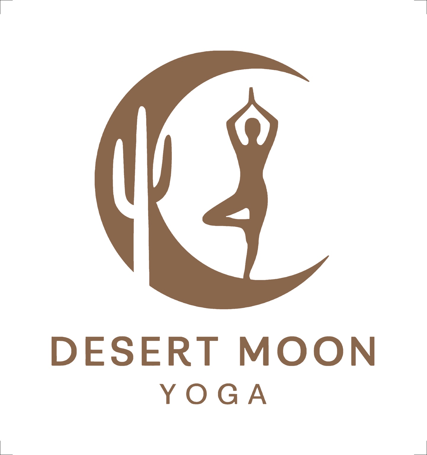 Original Desert Moon Yoga logo with crescent moon, cactus and yoga figure