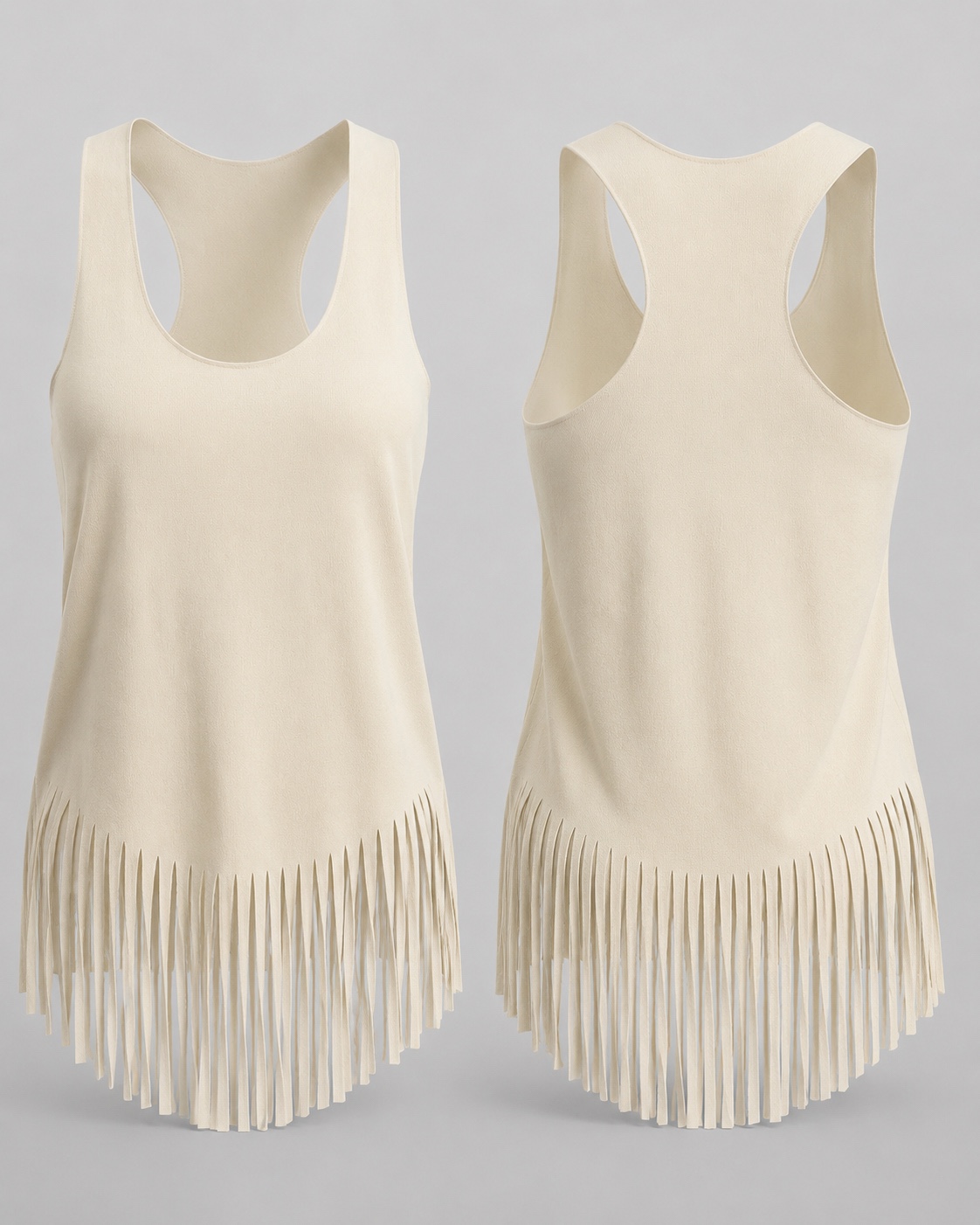 Hippie Chick Fringe Tank, front and back, a starting style for your artwork